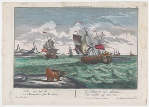 Ansicht des Segelns auf dem Eis (Serie: Walvisfangst vor Grönland) von Georg Balthasar Probst