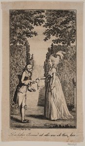 Illustration mit Dame und Herr in einem Park