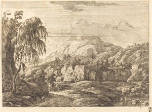 Landschaft mit Kreuz und Figuren