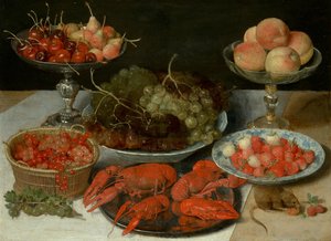 Stillleben mit Obst und Flusskrebs