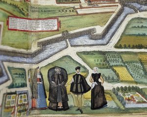 BRAUN, George (1541-1622). ORTELIUS, Abraham (1527-1598). HOGENBERG, Franz (1535-1590). Civitatis Orbis Terrarum (Theatrum orbis terrarum). 1572-1617. Antwerpen (1572). Unteres Detail. Band I. Radierung. SPANIEN. KASTILIEN UND LEON. Salamanca. Universitäts