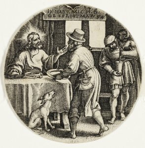Die Hungrigen speisen, aus Die sieben Werke der Barmherzigkeit von Georg Pencz