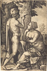 Paris schreibt Liebesworte an Oenone von Georg Pencz