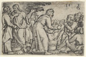 Das Wunder der Brotvermehrung, aus der Geschichte von Christus, 1534-35 von Georg Pencz