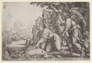Tobiolus fängt den Fisch, aus der Geschichte von Tobias