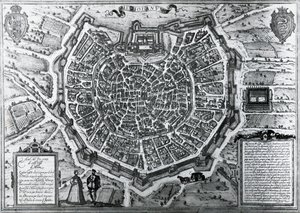 Stadtplan von Mailand, 1572, von Antonio Lafreri (1512-1577), veröffentlicht von Georg Braun und Franz Hogenberg, Italien von Georg Braun and Hogenberg Franz