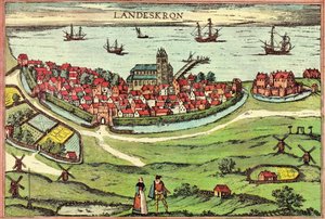 Stadt Landskrona, ein anti-hanseatischer Hafen, Dänemark von Georg and Hogenberg Franz (1535 90) Braun