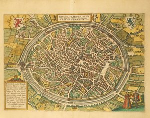 Karte von Brügge aus Civitates Orbis Terrarum von Georg Braun and Hogenberg Franz