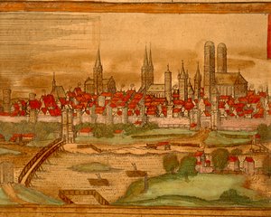 Stadtplan von München aus Civitates Orbis Terrarum von Georg Braun