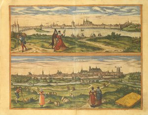 Karte von Orleans und Bourges aus Civitates Orbis Terrarum von Georg Braun and Hogenberg Franz