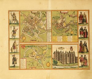 Karte von York, Shrewsbury, Lancaster und Richmond Castle aus Civitates Orbis Terrarum