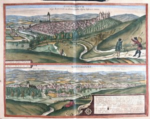 Eisenstadt und Mannersdorf am Leithagebirge, Österreich (Gravur) von Georg Braun and Hogenberg Franz