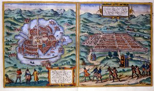 Ansicht von Mexiko-Stadt und Cuzco. Atlas Braun & Hogenberg von Georg Braun and Hogenberg Franz