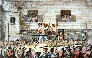 Ein Boxkampf im Fives Court, London, nach einem Druck von 1812