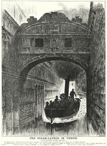 Punch-Karikatur: Die Dampfbarkasse in Venedig (Gravur)
