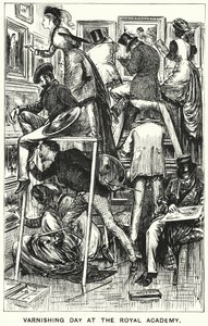 Punch-Karikatur: Lackiertag in der Royal Academy (Gravur) von George (after) Du Maurier