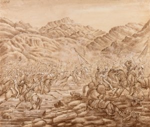Angriff der Kavallerie der Nachhut in der Schlacht von Tezeen