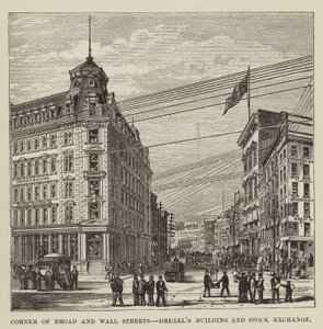 Ecke Broad und Wall Streets, Drexels Gebäude und Börse von George Augustus Sala