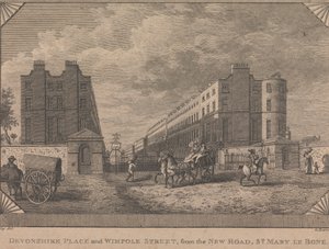 Devonshire Place und Wimpole Street, von der New Road, St. Mary le Bone von George Barret