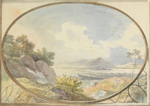 Landschaft in einem Oval (Berglandschaft durch ein ovales Fenster) von George Barret