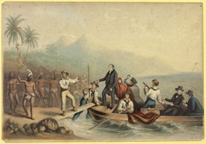 Der Empfang des Rev. J. Williams auf Tanna in den Südseeinseln, einen Tag vor seiner Ermordung
