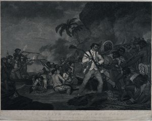Der Tod von Kapitän James Cook durch die Indianer von Owhyee, einer der Sandwichinseln