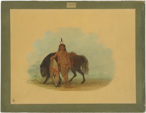 Ein Cheyenne-Krieger ruht sein Pferd aus von George Catlin