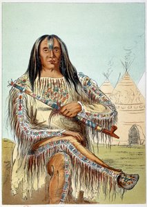 Indianer Amerikas: Porträt eines Anführers des Blackfoot-Stammes, etwa 50 Jahre alt. Illustration von George Catlin