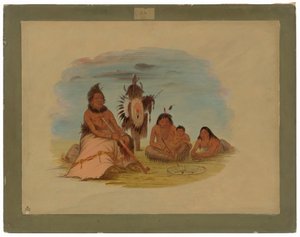 Ein gealterter Minatarree-Häuptling und seine Familie von George Catlin