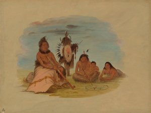 Ein gealterter Minatarree-Häuptling und seine Familie, 1861-1869 von George Catlin