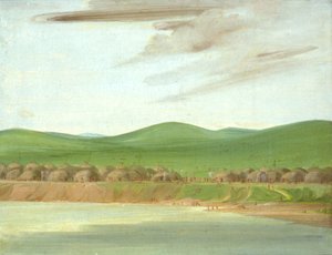 Arikara-Dorf mit erdbedeckten Hütten, 1600 Meilen oberhalb von St. Louis von George Catlin