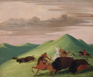 Büffeljagd, Bulle schützt Kuh und Kalb, 1832-1833