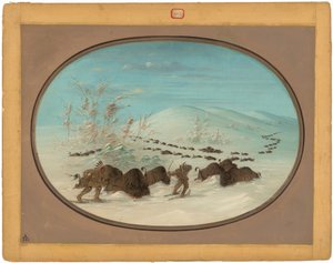 Büffeljagd in den Schneeverwehungen - Ojibbeway von George Catlin