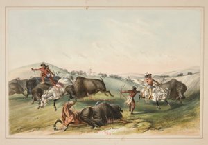 Büffeljagd, Verfolgung, Platte 7 aus dem Nordamerikanischen Indianer-Portfolio von George Catlin