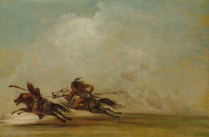 Comanche-Krieger, der einen Osage im vollen Galopp lanziert von George Catlin