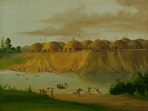 Hidatsa-Dorf, erdbedeckte Lodges am Knife River, 1810 Meilen oberhalb von St. Louis
