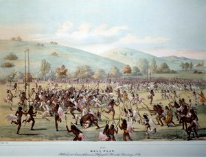 Indianer Amerikas: ein Ballspiel in einem Stamm der Rothäute. Druck von George Catlin