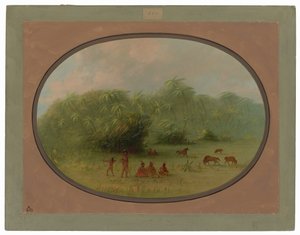Indianer und Pferde im Wald von George Catlin