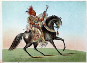Indianer Amerikas: Reiterporträt eines Indianerhäuptlings des Stammes der Saxony und Foxes. Illustration von George Catlin (1794-1872)