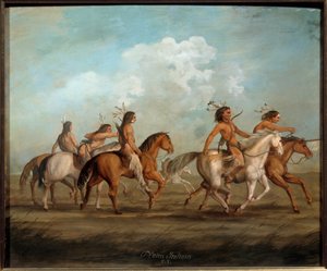 Indianer Amerikas zu Pferd. Gemälde von George Catlin (1794-1872) 19. Jahrhundert. La Rochelle, Musée du Nouveau Monde