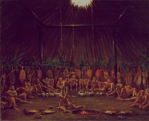 Innenansicht der Medizin-Lodge, Mandan O-kee-pa-Zeremonie von George Catlin