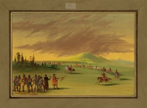 La Salle trifft auf eine Kriegstruppe der Cenis-Indianer auf einer Prärie in Texas, 25. April 1686 von George Catlin