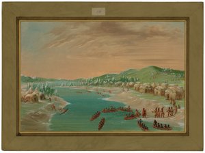 La Salle und Gefolge erreichen das Dorf der Illinois. 1. Januar 1680 von George Catlin