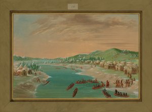 La Salle und Gefolge erreichen das Dorf der Illinois, 1. Januar 1680, 1847-48 von George Catlin