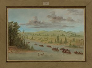 La Salles Truppe betritt den Mississippi in Kanus, 6. Februar 1682