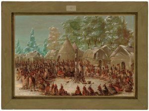 La Salles Gesellschaft wird im Dorf der Illinois bewirtet. 2. Januar 1680 von George Catlin