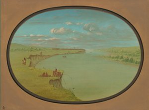 Mandan-Dorf - Eine entfernte Ansicht von George Catlin