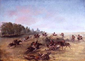 Berittene Kriegsgruppe durchkämmt ein Dickicht von George Catlin