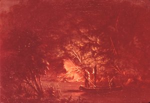 Ojibwe beim Lachsstechen bei Fackellicht, 1846-1848