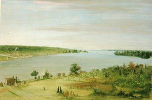 Sault Ste. Marie, mit der Garnison der Vereinigten Staaten in der Ferne, 1836-1837